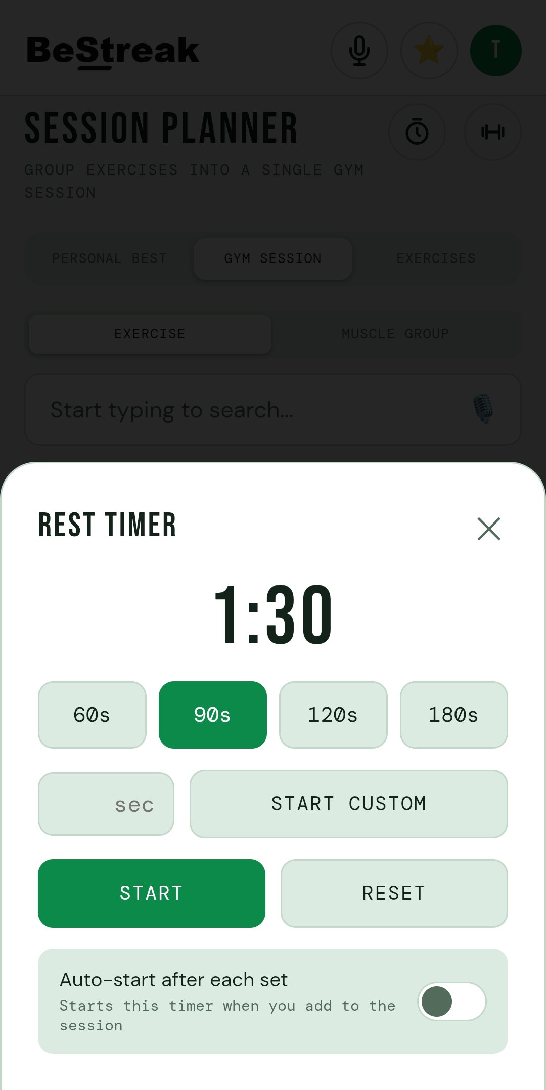 Rest timer with auto-start after each set